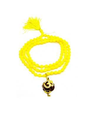 Lord shiv punchmukhi rudraksha Om pendant With Yellow Hakik Agate 108 beads Mala For Good Luck and Mahadev Blessing 1