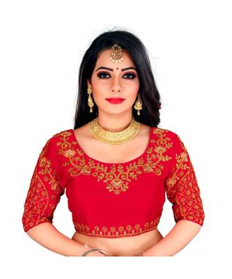 Red art silk Zari Work blouse 1