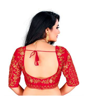 Red art silk Zari Work blouse 2