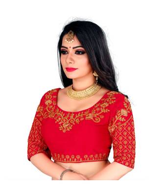Red art silk Zari Work blouse 3
