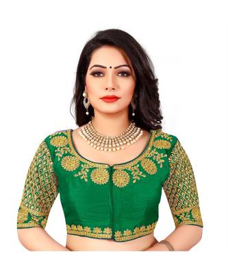 Green art silk Zari Work blouse 1