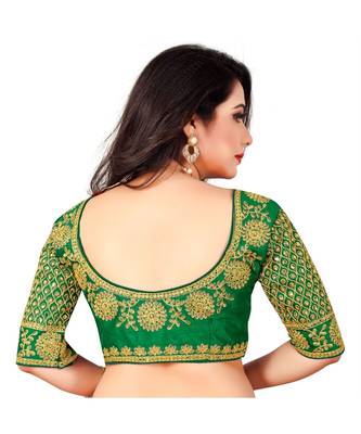 Green art silk Zari Work blouse 2