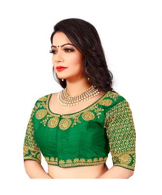 Green art silk Zari Work blouse 3