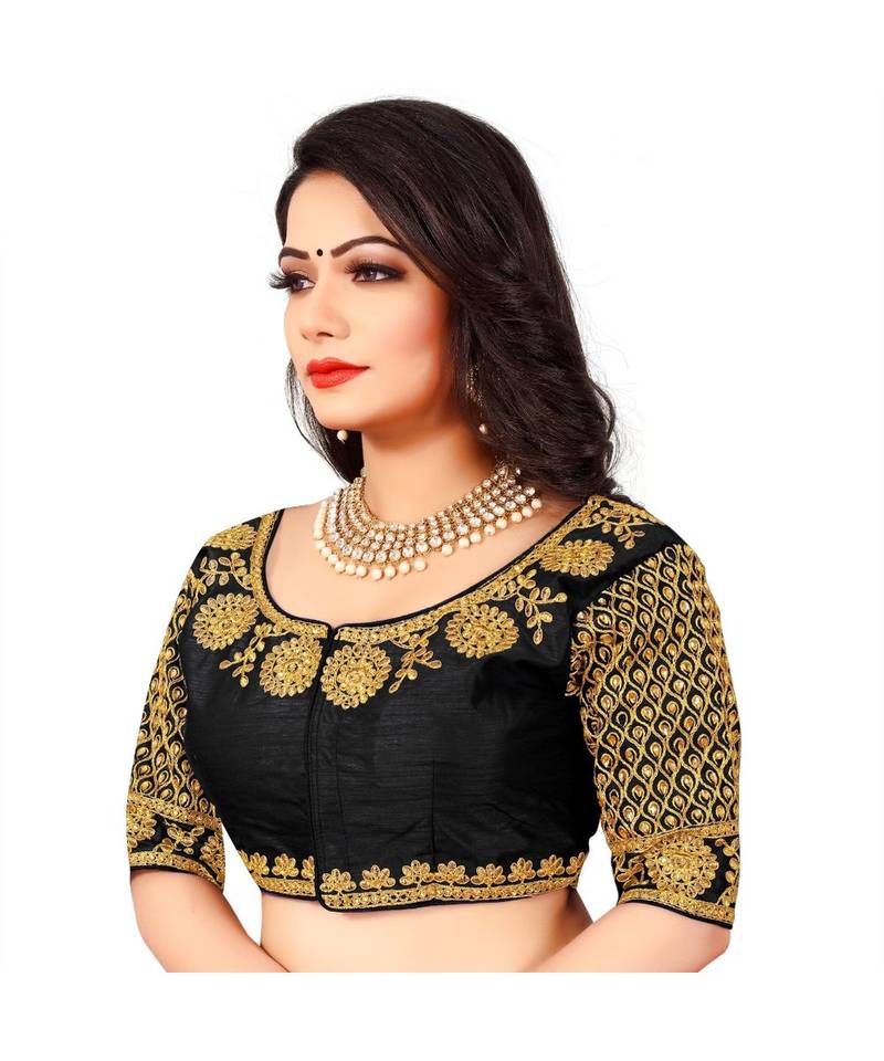 Black art silk Zari Work blouse