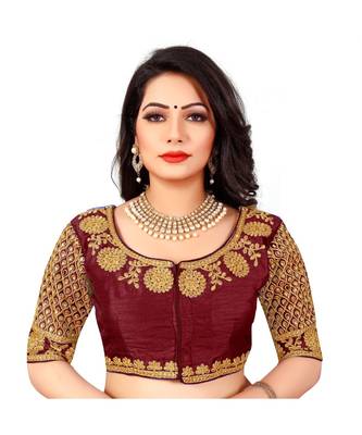 maroon art silk Zari Work blouse 1