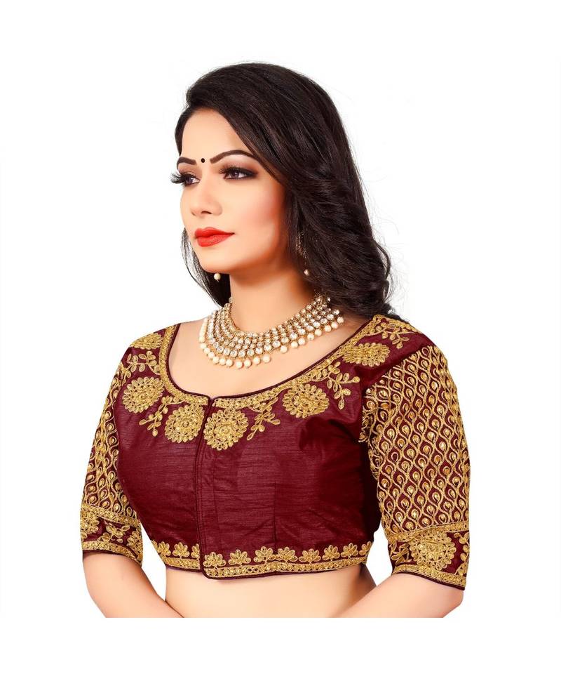 maroon art silk Zari Work blouse