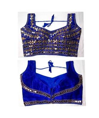 Blue art silk Mirror Work blouse 1