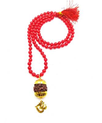 Raviour Lifestyle Mahadev Shiva Om Rudraksha Pendant With Red Hakik Agate 108 beads Mala For Mahadev Blessing  1