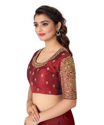 maroon art silk Zari Work blouse 3