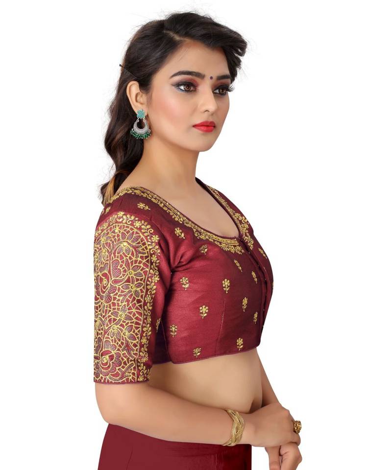 maroon art silk Zari Work blouse