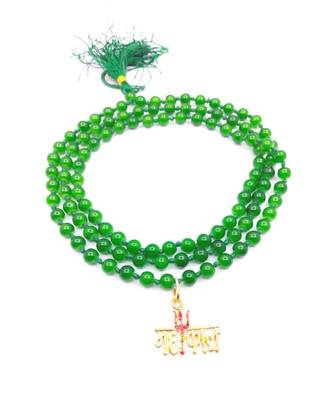 Raviour Lifestyle Lord Shiv Mahakal Bholenath Trishul Pendant With Green Hakik Agate 108 beads Mala properly energized 1