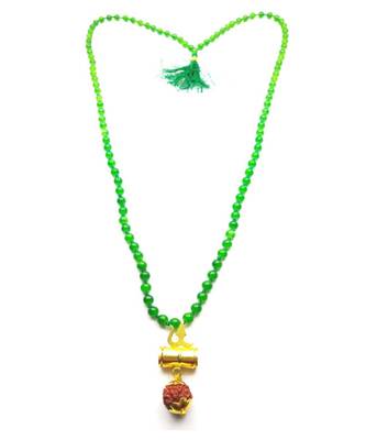 Raviour Lifestyle Lord Shiv Shakti 5 Mukhi Shiv Trishul Damru With Green Hakik Agate 108 beads Mala 1