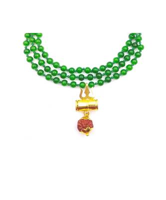 Raviour Lifestyle Lord Shiv Shakti 5 Mukhi Shiv Trishul Damru With Green Hakik Agate 108 beads Mala 1
