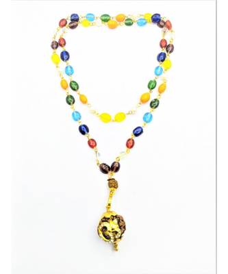 Raviour Lifestyle Lord shiv punchmukhi rudraksha OM pendant With Rudraksha Wiredmala For Good Luck and Mahadev Blessing 1
