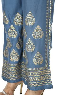 Grey Rayon Gold Printed Stitched   Palazzo 2
