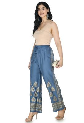 Grey Rayon Gold Printed Stitched   Palazzo 3
