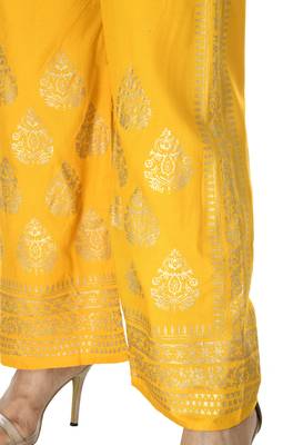 Mustard  Rayon Gold Printed Stitched   Palazzo 1