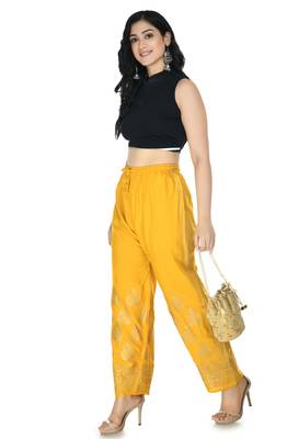 Mustard  Rayon Gold Printed Stitched   Palazzo 4