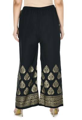 Black  Rayon Gold Printed Stitched   Palazzo 2