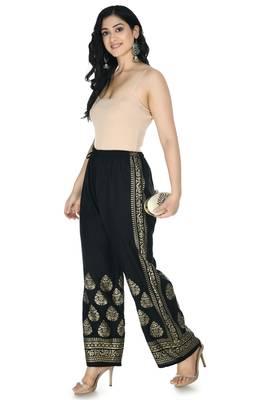 Black  Rayon Gold Printed Stitched   Palazzo 4
