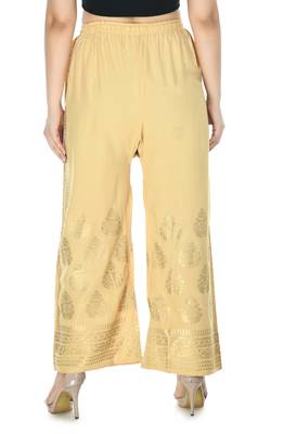 Beige Rayon Gold Printed Stitched   Palazzo 2