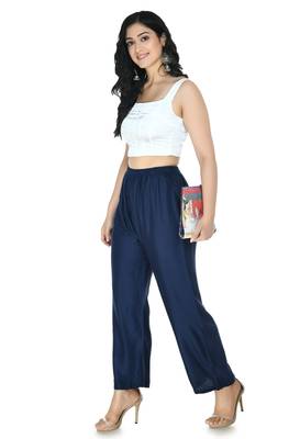 Navy Blue Rayon Plain Stitched   Palazzo 4
