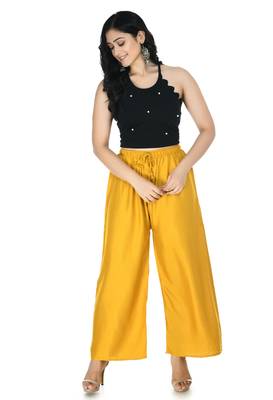 Mustard  Rayon Plain Stitched   Palazzo 4