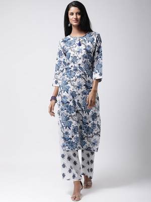 White Rayon Printed stitched   Kurta 1