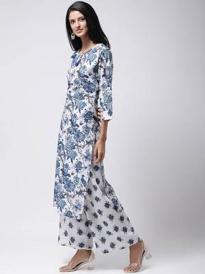 White Rayon Printed stitched   Kurta 2