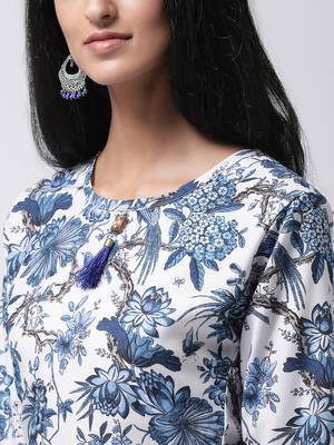 White Rayon Printed stitched   Kurta 5