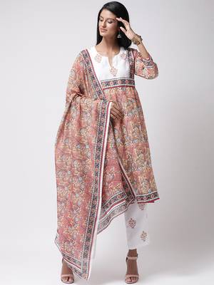 Orange Rayon Printed stitched  women kurti 1