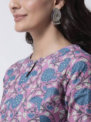 Purple Rayon Printed stitched  women kurti 6