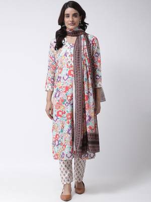 Cream Rayon Printed stitched  women kurti 1