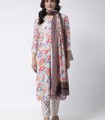 Cream Rayon Printed stitched  women kurti