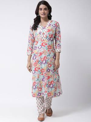 Cream Rayon Printed stitched  women kurti 2