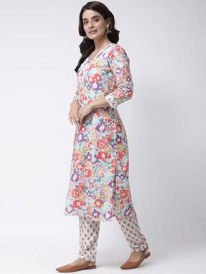 Cream Rayon Printed stitched  women kurti 3