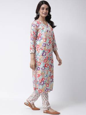Cream Rayon Printed stitched  women kurti 4