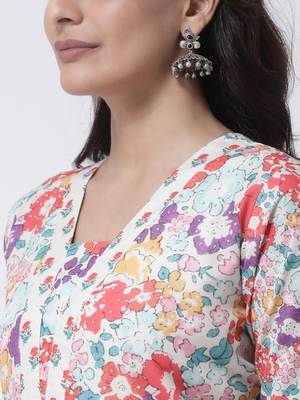 Cream Rayon Printed stitched  women kurti 6