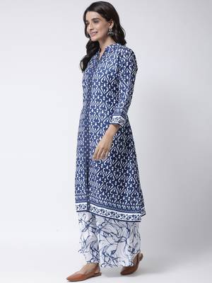 Blue Rayon Printed stitched  women kurti 3
