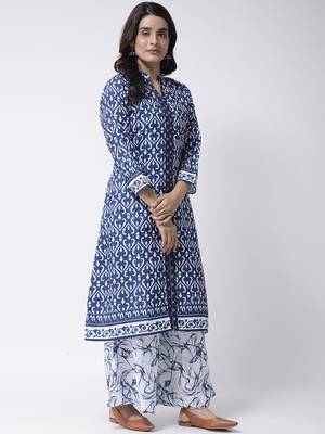 Blue Rayon Printed stitched  women kurti 4