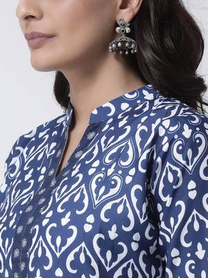 Blue Rayon Printed stitched  women kurti 6