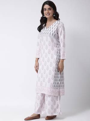 Cream Rayon Printed stitched  women kurti 3
