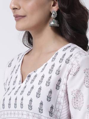 Cream Rayon Printed stitched  women kurti 6