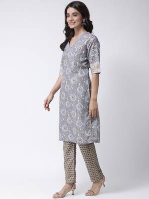Grey Rayon Printed stitched  women kurti 3