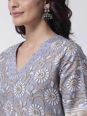 Grey Rayon Printed stitched  women kurti 6