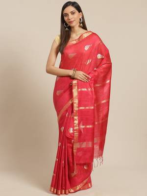Pink Colored Art Silk Handloom Saree with an unstitched Blouse Piece 1