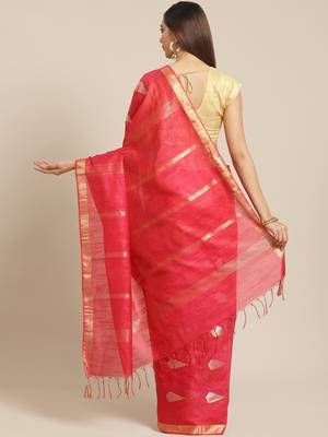 Pink Colored Art Silk Handloom Saree with an unstitched Blouse Piece 2
