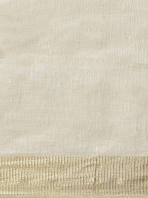 Cream Colored Linen Blend Handloom Saree with an unstitched Blouse Piece 4