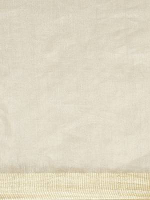 Cream Colored Linen Blend Handloom Saree with an unstitched Blouse Piece 5