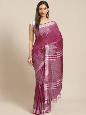 Purple Colored Art Silk Handloom Saree with an unstitched Blouse Piece 1